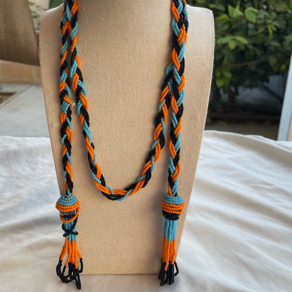 Native American Statement Beaded Necklace Tassle Women’s Multicolor Seed Beads